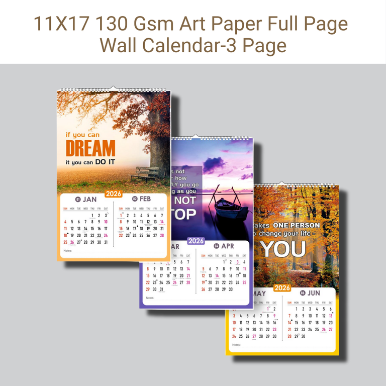 Picture of Art Paper Wall Calendar – 130 GSM – 11×17 in – Full Page – 3 Pages